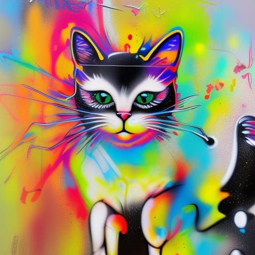 Colorful Graffiti Art of a Cat in Street Art Style