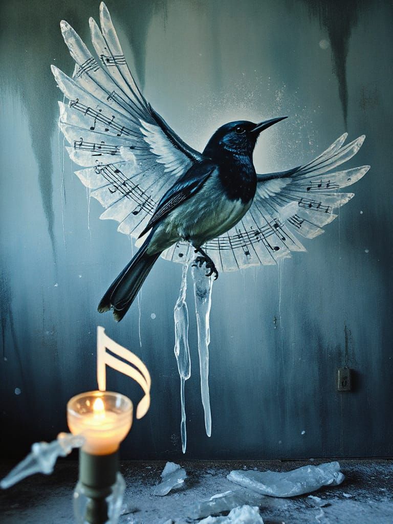Icy Nightingale Emerges From Mural Creating Frost Glyphs