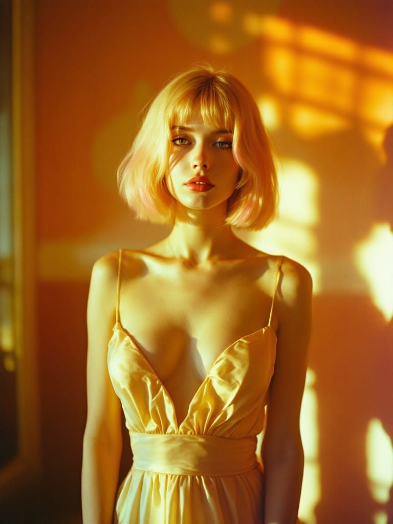 Golden Hour Pin-Up Woman with Pink Tipped Hair