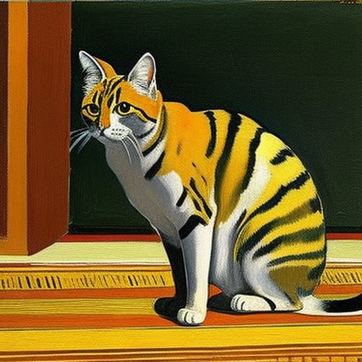 Humorous Cat and Corn in Ashcan School Style