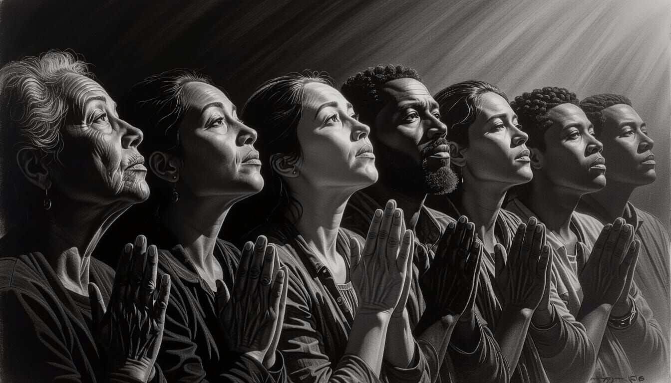 God's Voice Heard: Hearts Open in Charcoal Drawing