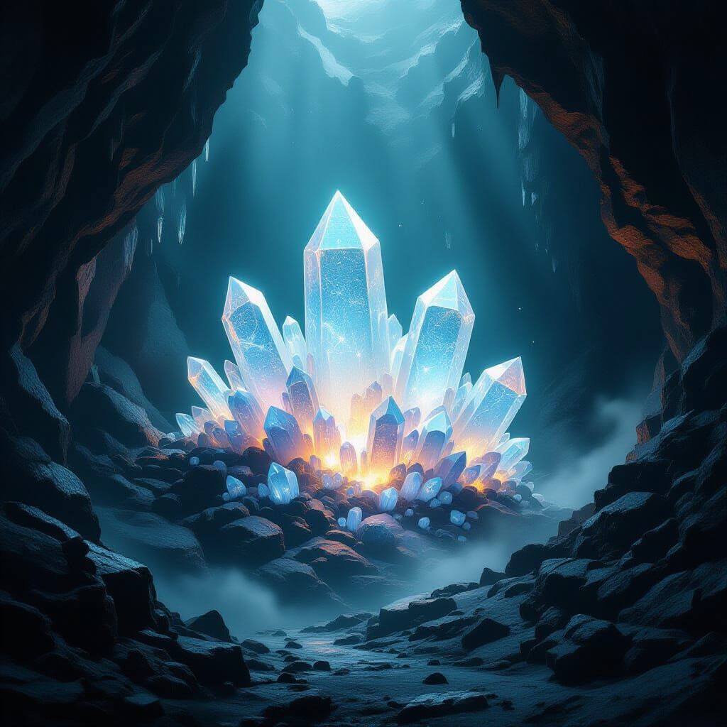 Bioluminescent Alien Crystals in Shadowy Sinkhole