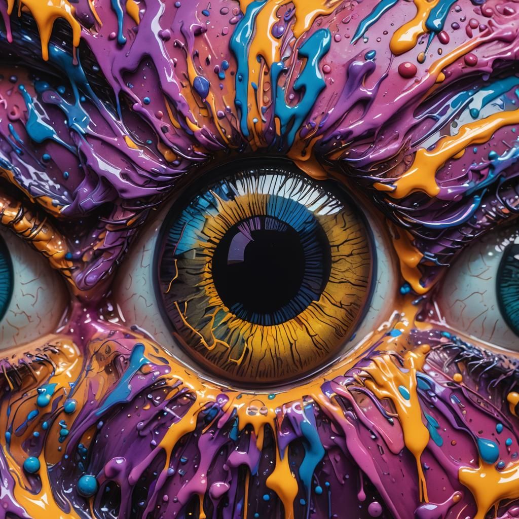 Detailed Iris Close-Up in Synthwave Graffiti Style