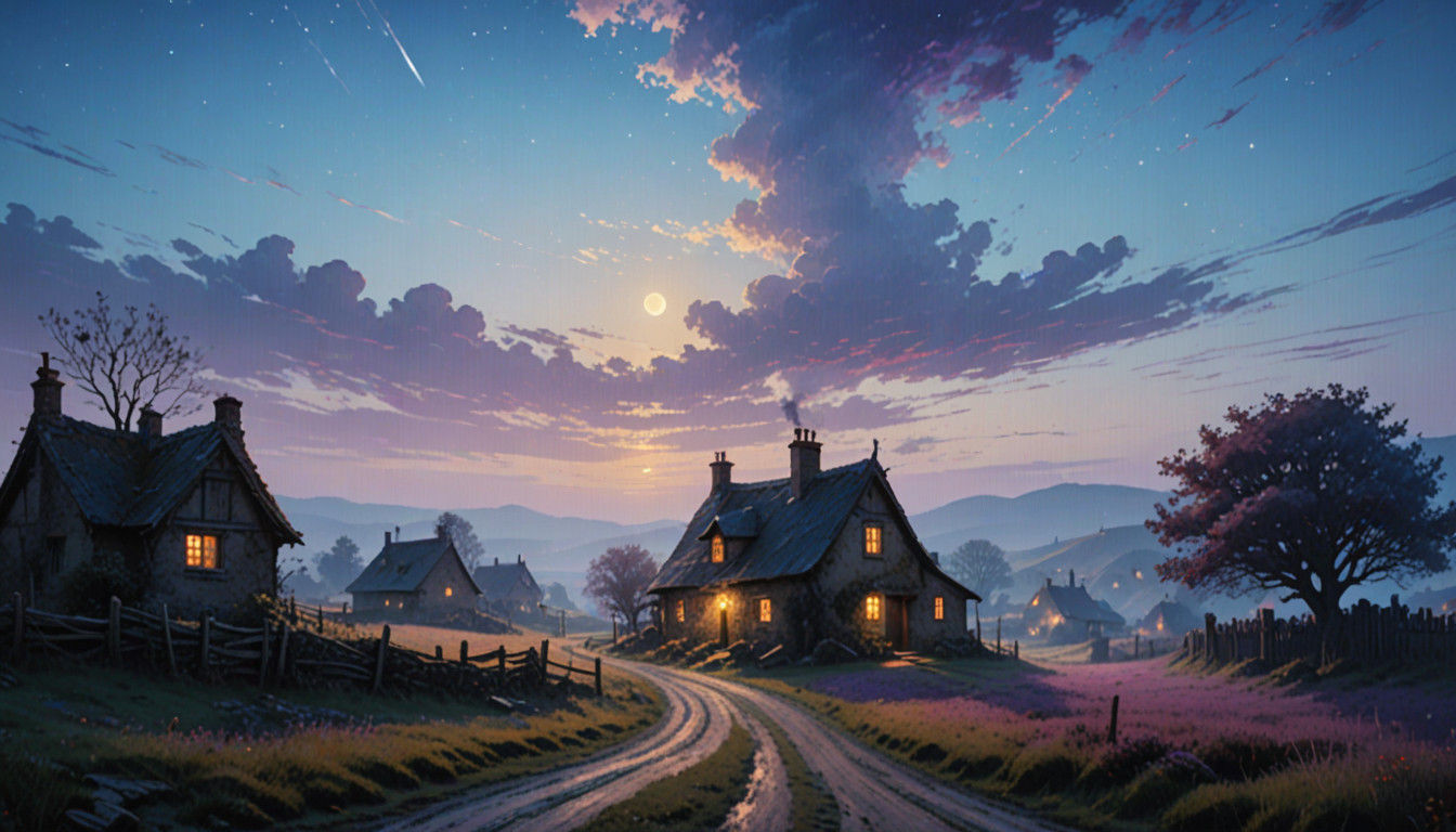 Quaint Ancient Village Under Golden Light