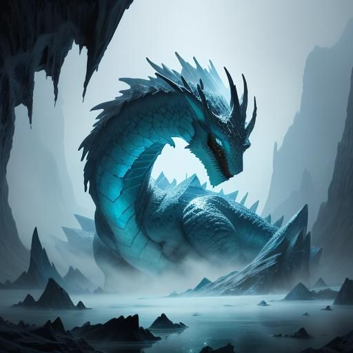 Glacier Wyrm in Crystalline Cave: Ethereal Matte Painting