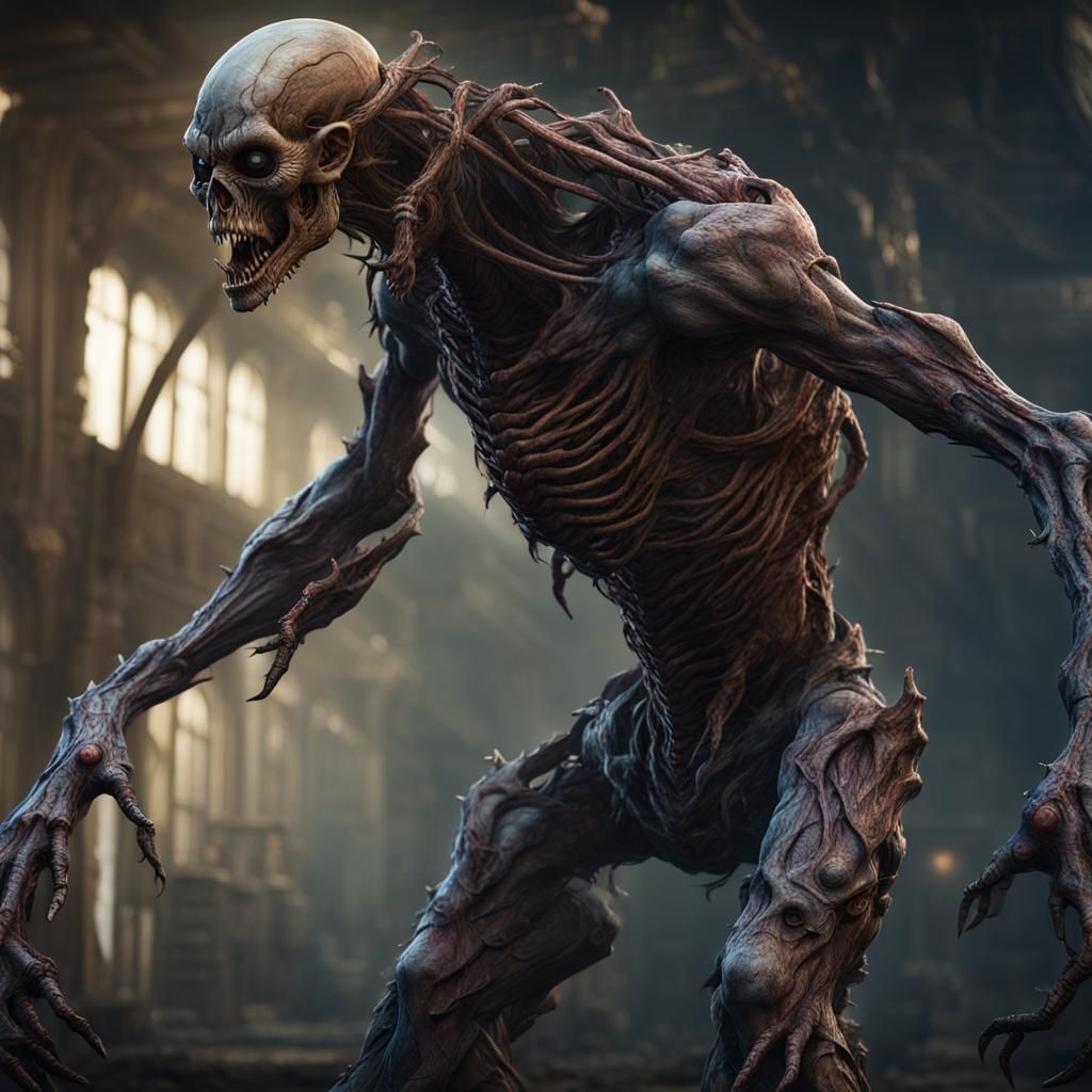 Realistic Malnourished Humanoid Creature in Detailed Matte P...