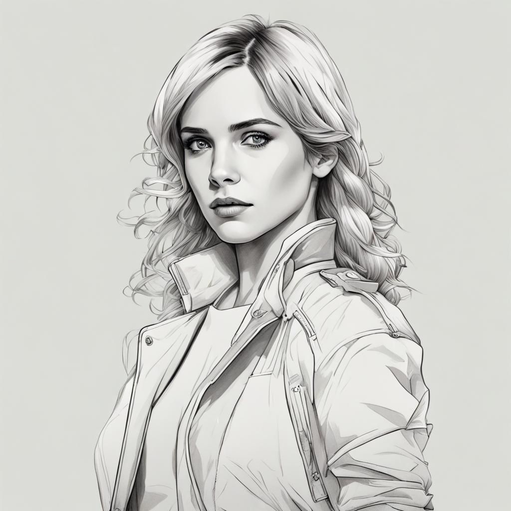 Emma Watson Line Art in Futuristic City