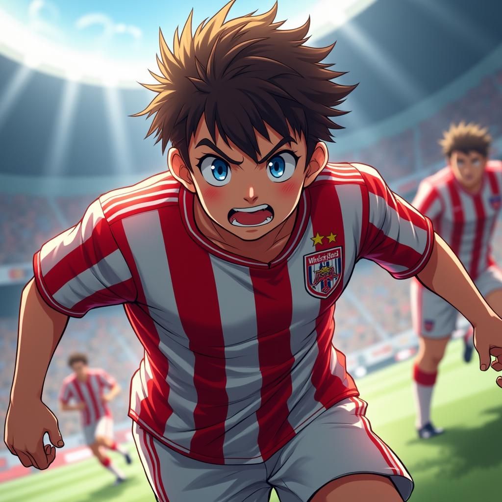Football Player in Anime Style with Motion Blur