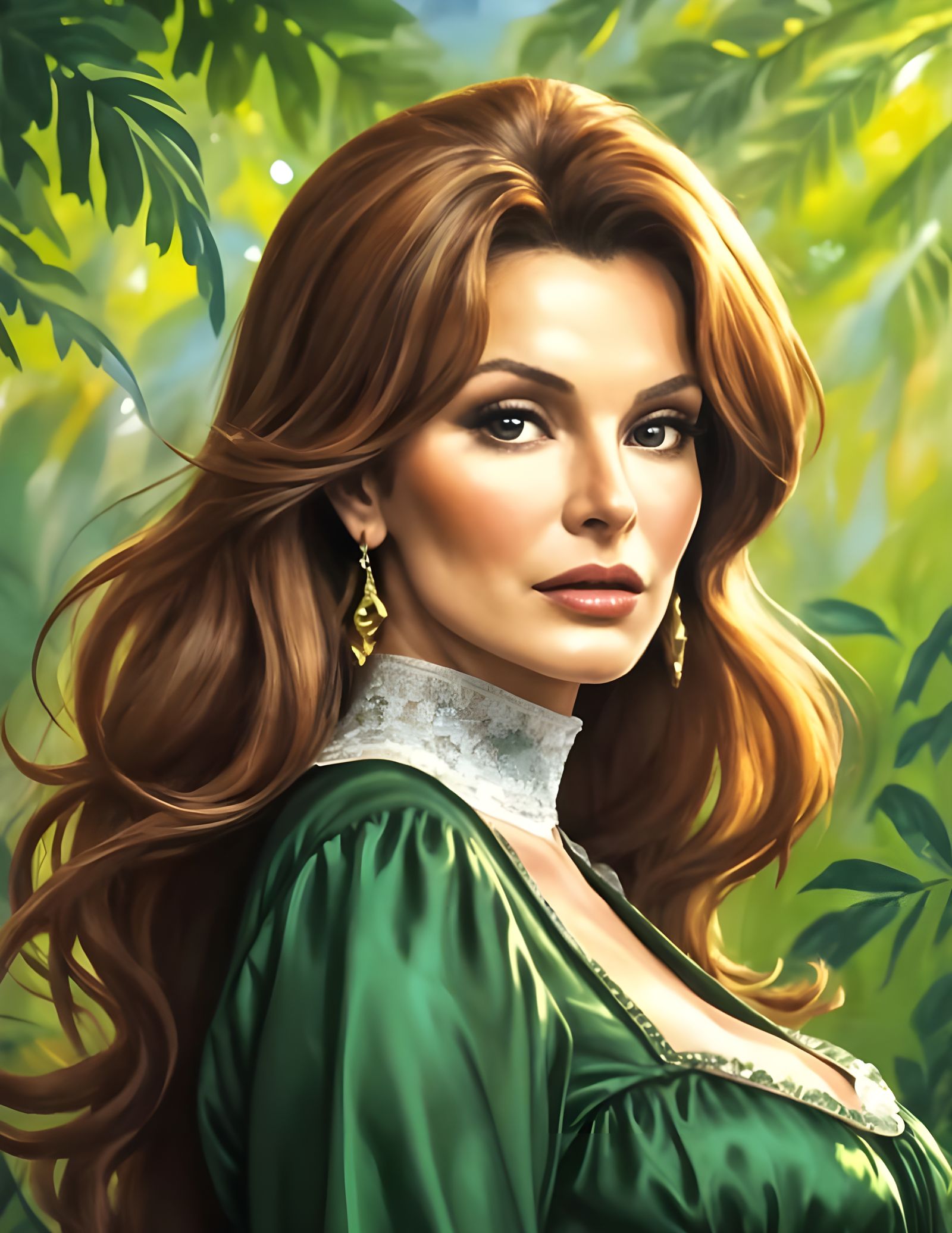 Raquel Welch in Victorian Dress: an Impasto Oil Painting