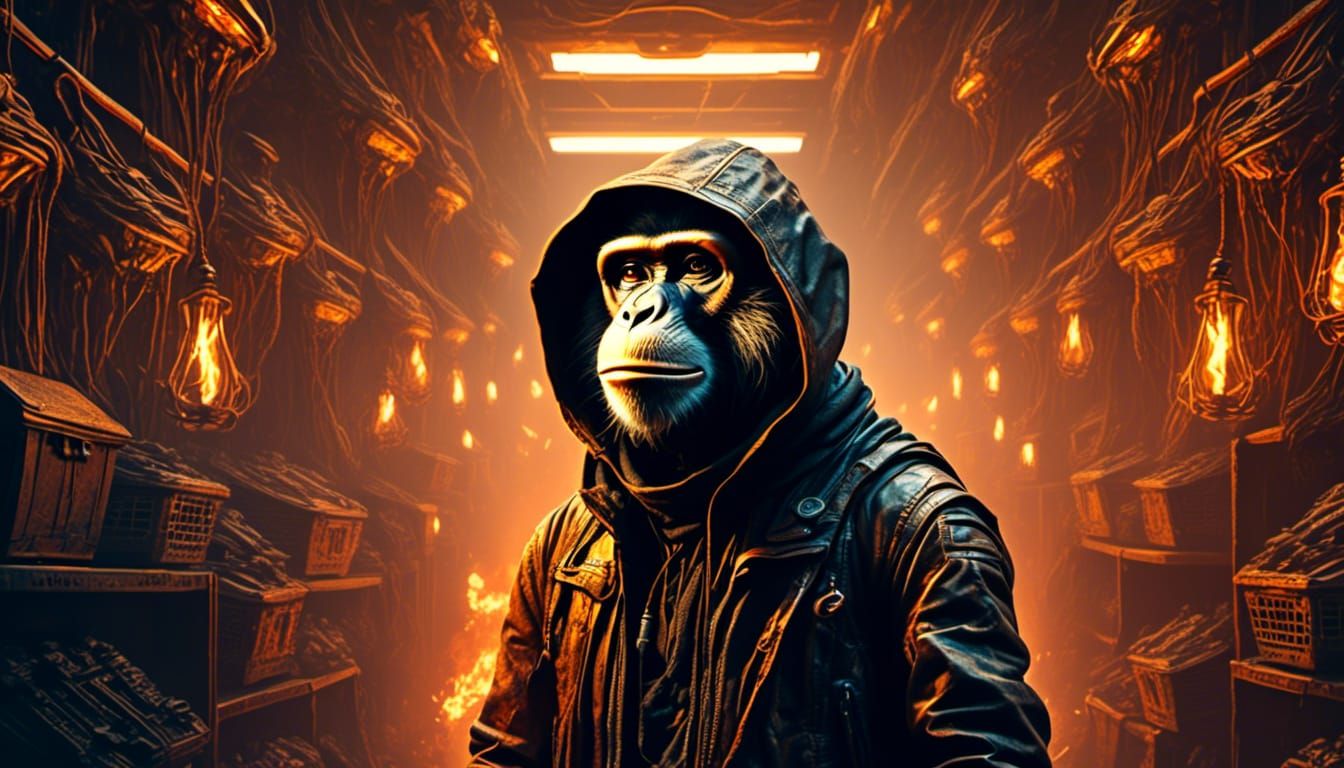 Hooded Space Smuggler Portrait in Dimly Lit Corridor