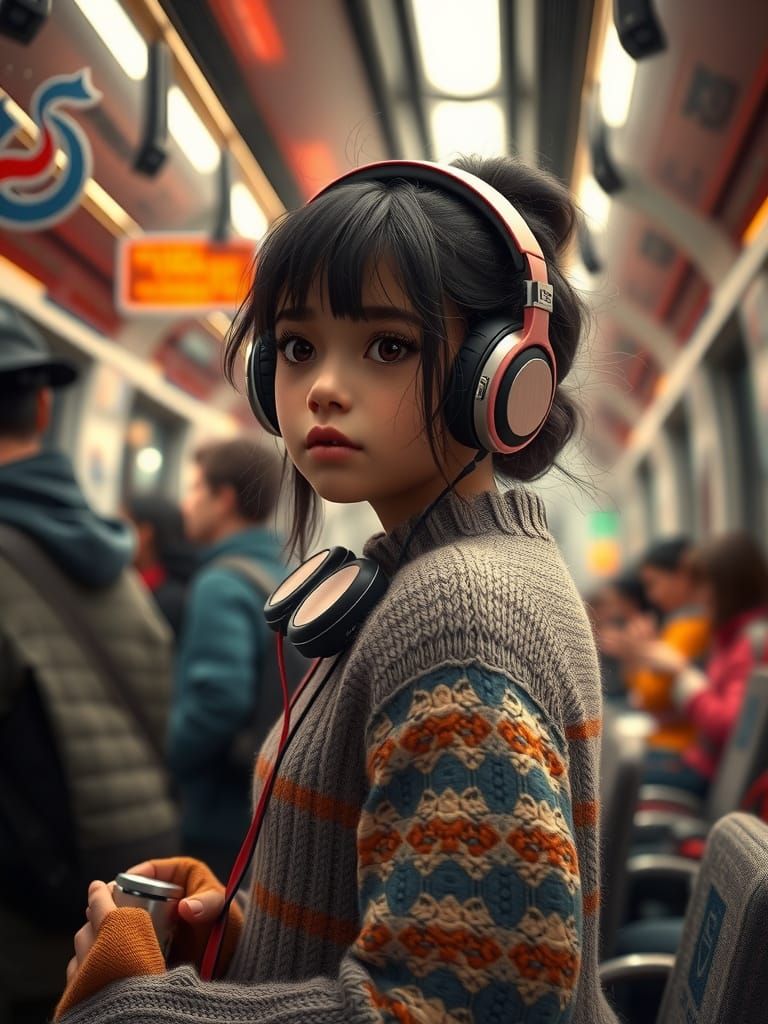 Girl Listens to Music in Metro: Cinematic 3D