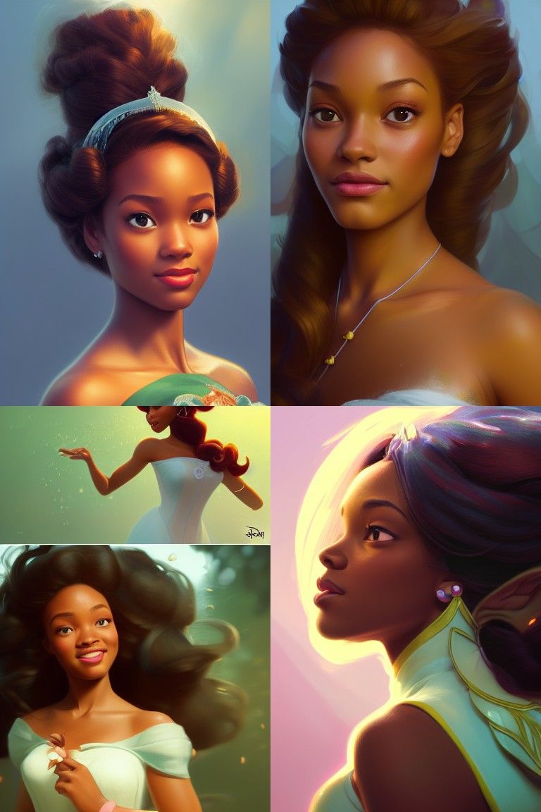 Princess Tiana Portrait in Art Nouveau Style