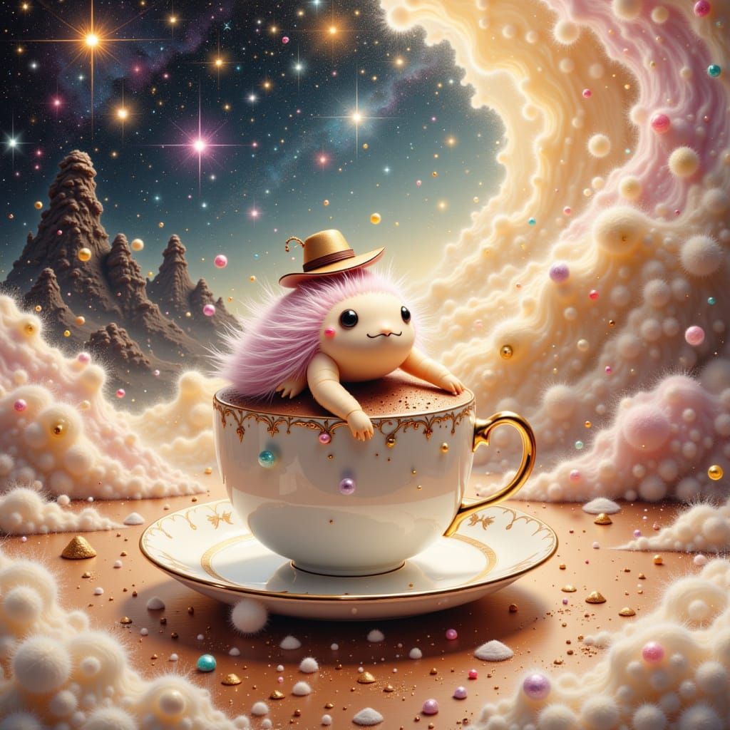 Fluffy Tardigrade Sails Cosmic Latte Art World