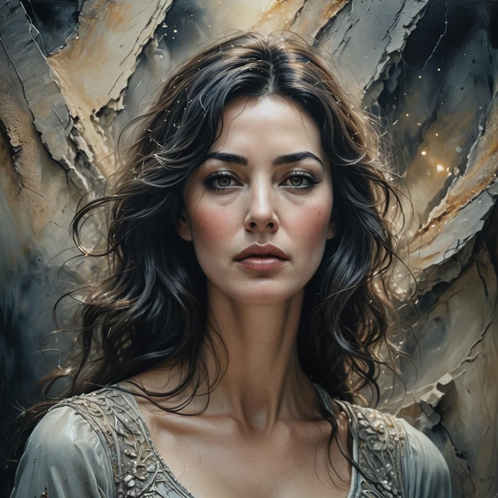 Monica Bellucci Surreal Portrait in Oil and Charcoal