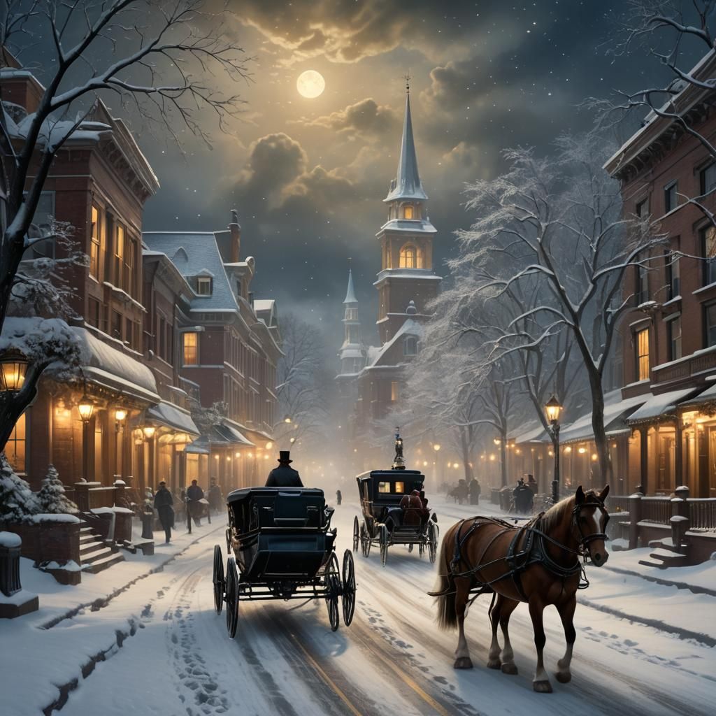 Ethereal Horse and Carriage Ride under Victorian-Era Moonlig...