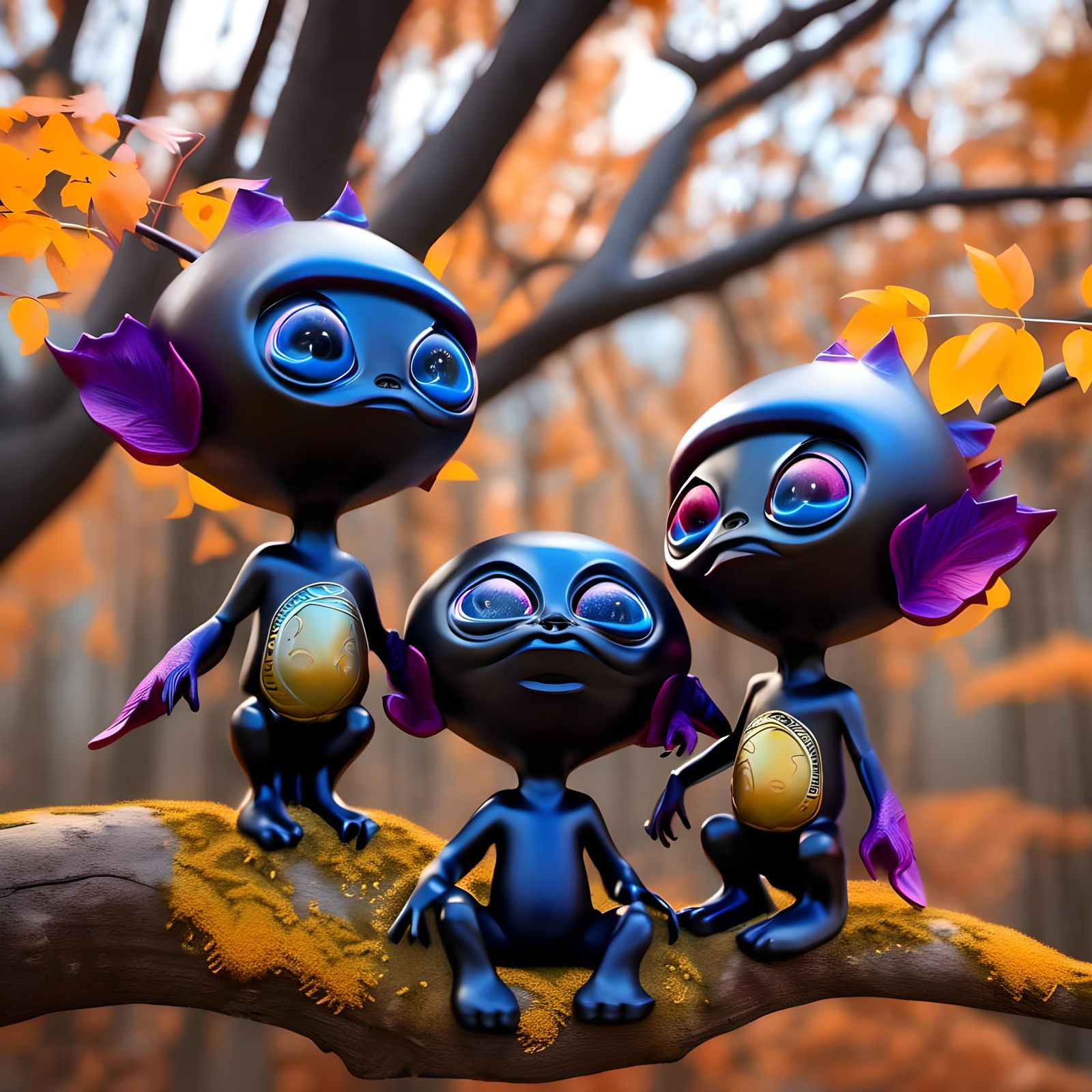 Two incredibly Cute alien babies , they have huge massive wi...