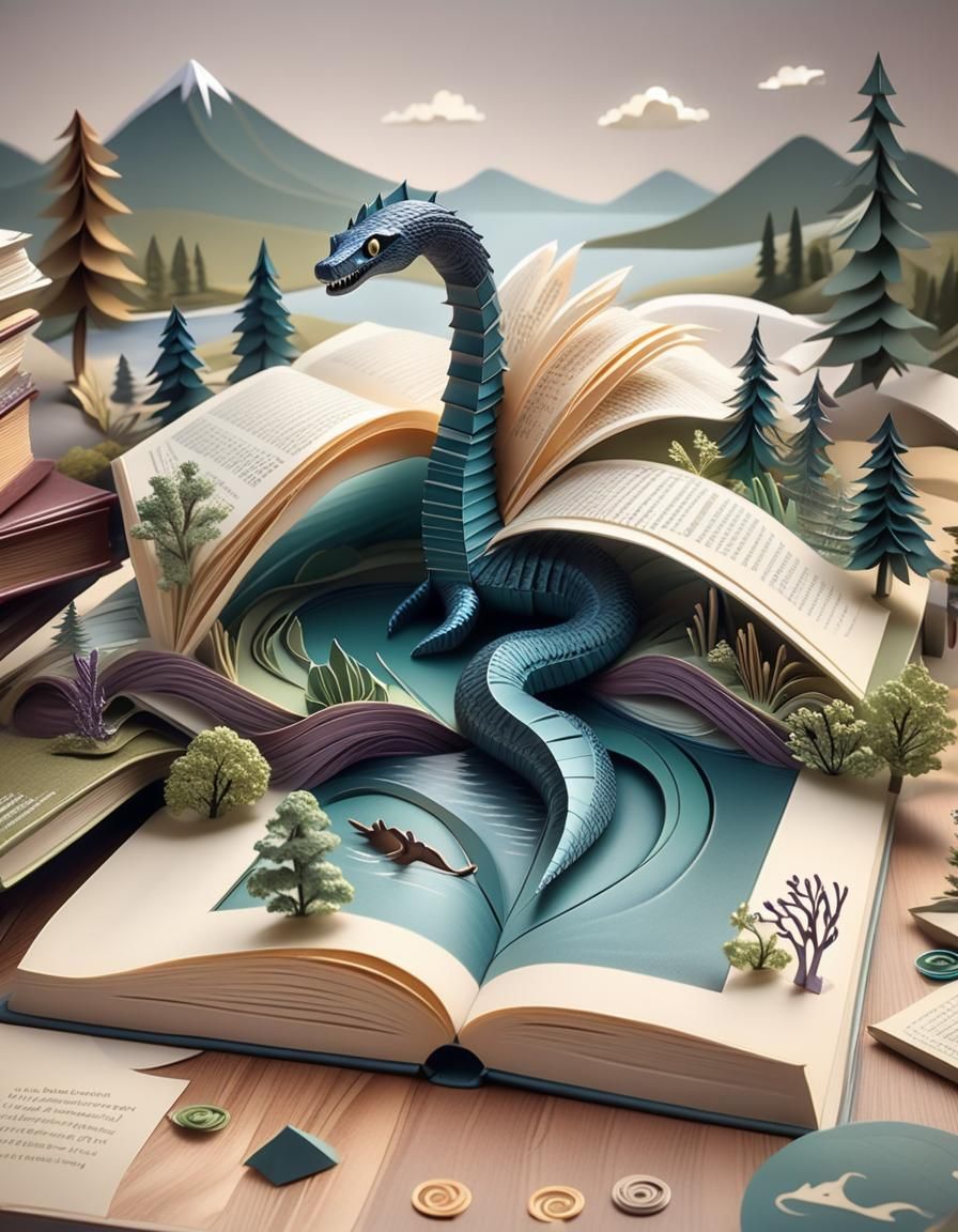 Miniature Paper Nessie Emerges From Book