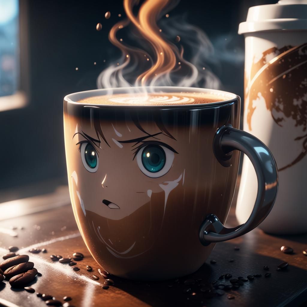 Steaming Coffee in Anime Mug: 3D Game Cinematic