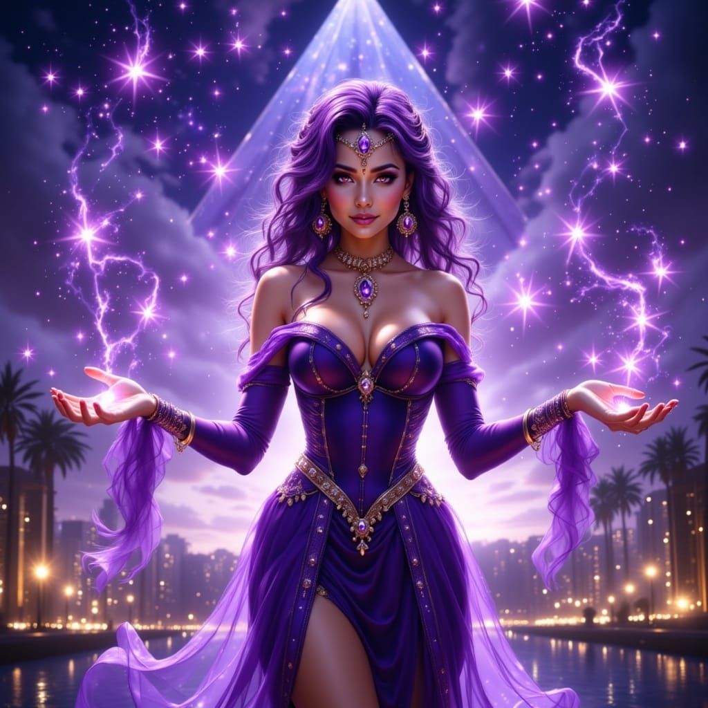 Enchantress Casting Spell with Purple Aurora