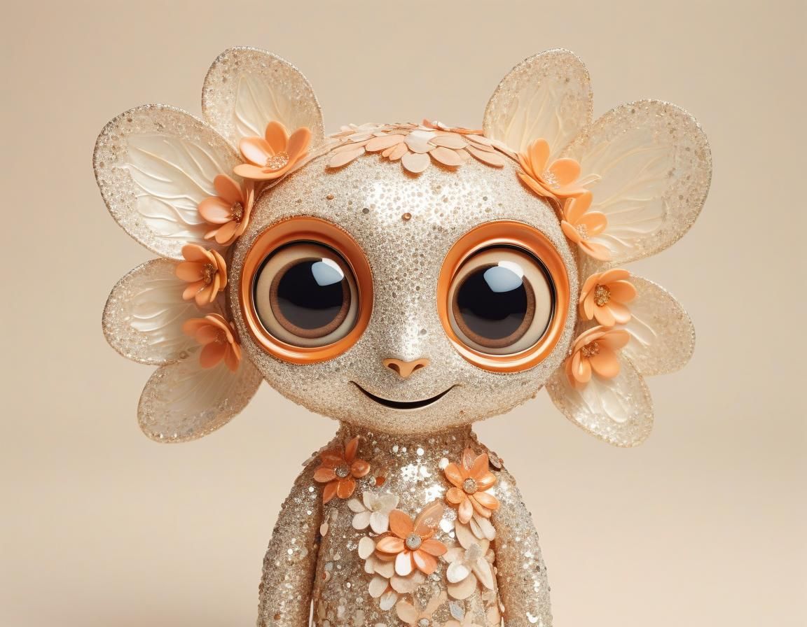Ethereal Big-Eyed Creature in Light Beige and Orange