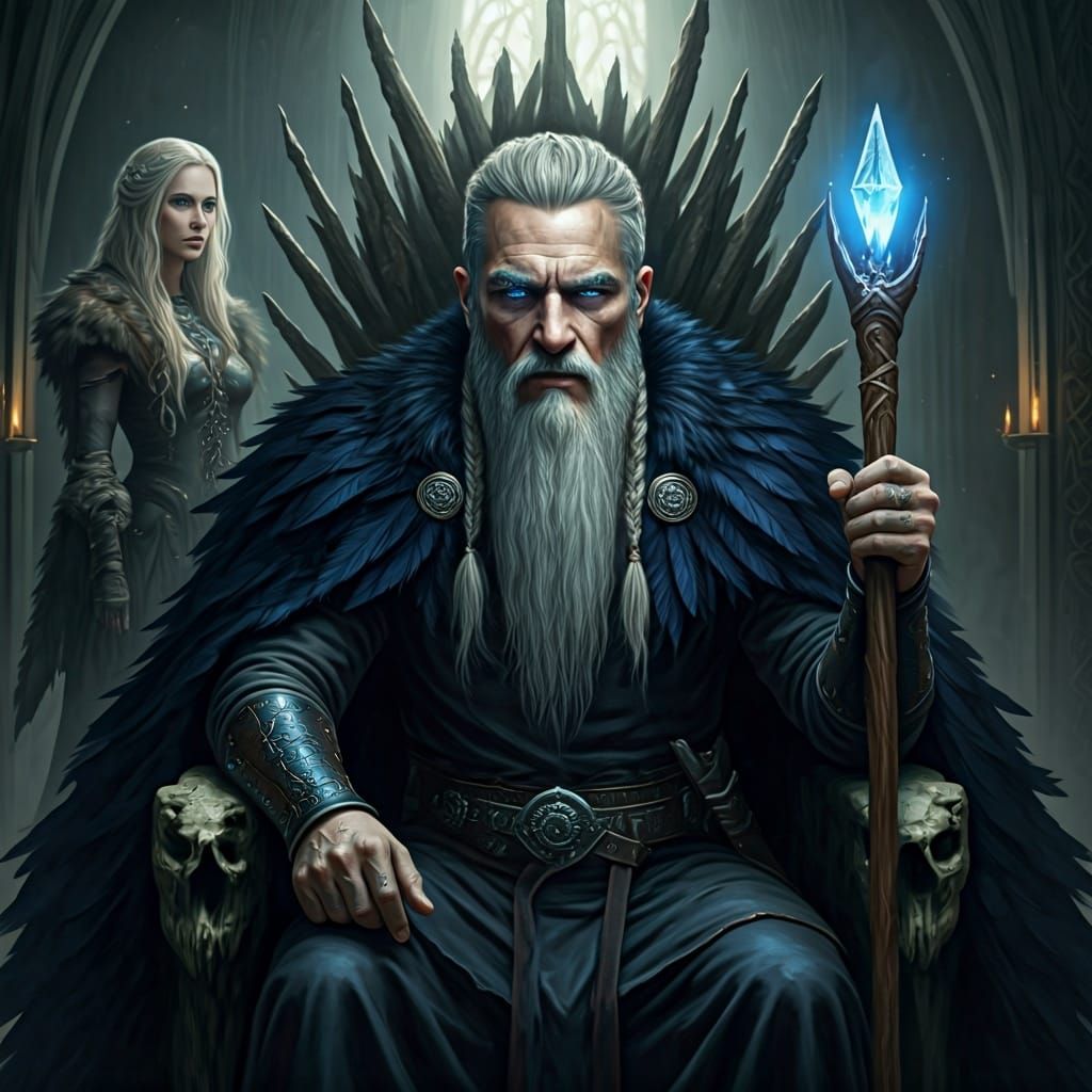 Viking Elder on Bone Throne in Grand Hall