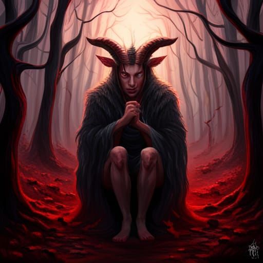 Eldritch Horror Goat-man in Dark Magic Forest