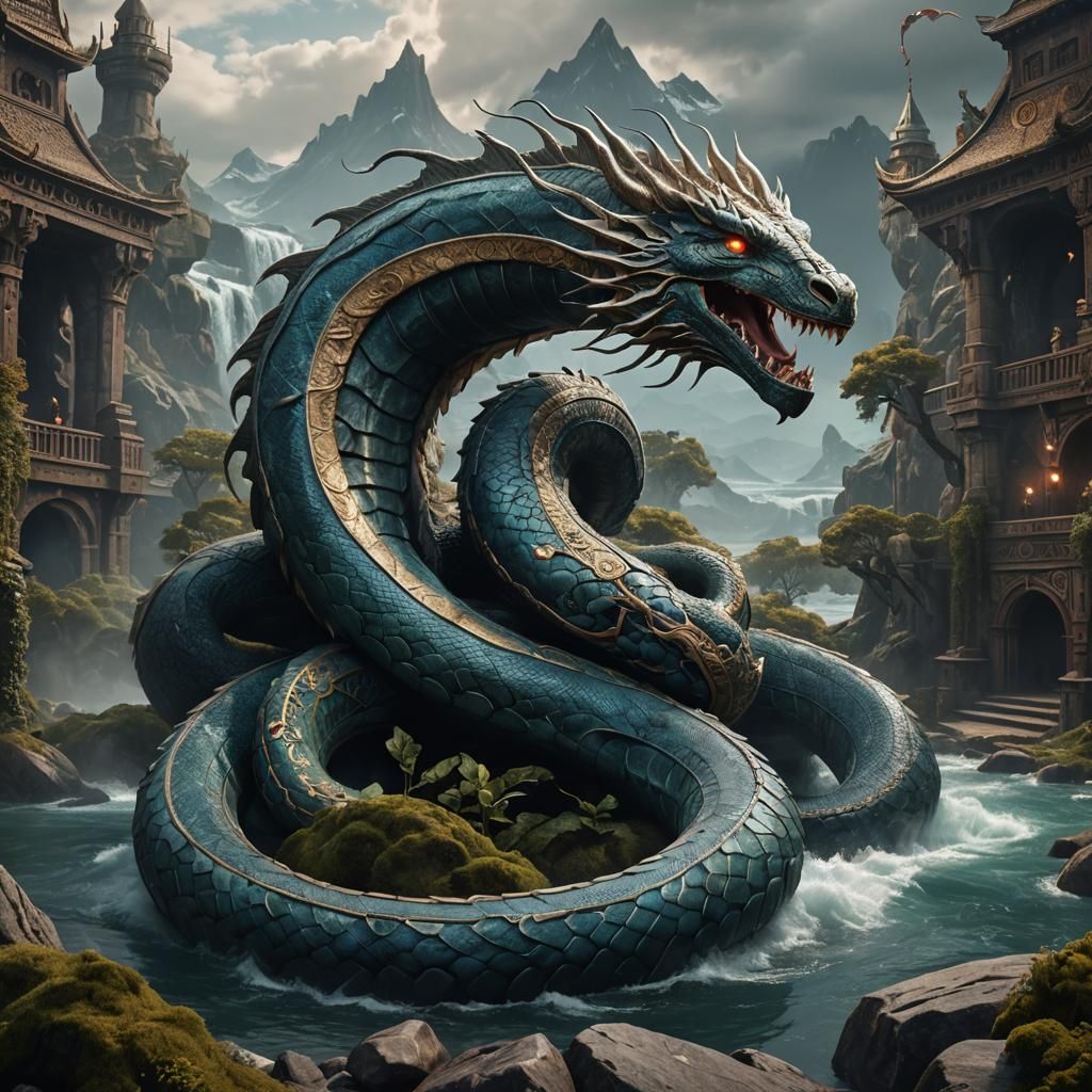 Jörmungandr: Detailed Matte Painting of the World Serpent