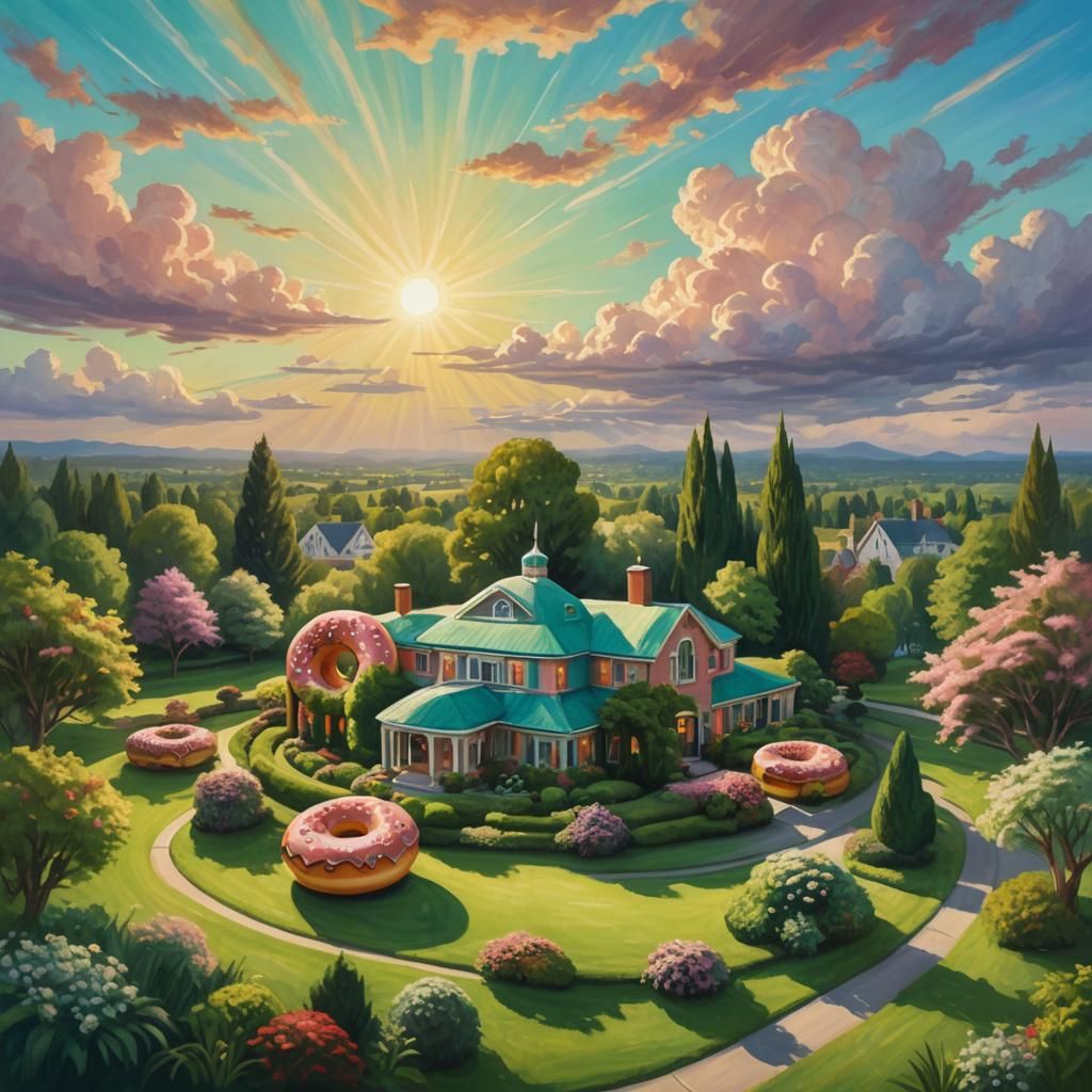 Doughnut Funeral Home in Surreal Landscape