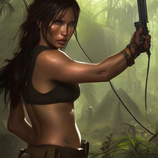 Lara Croft Portrait in Hyperdetailed Jungle Scene