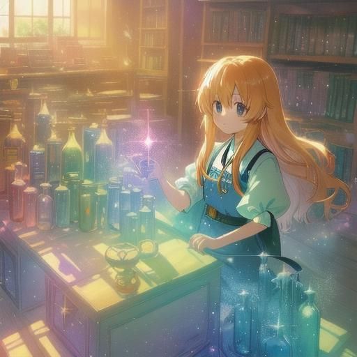 Marisa and Giant Potion in Anime Style