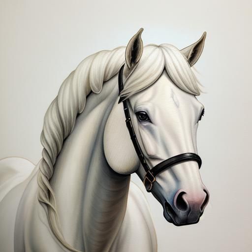Cute White Horse in Gouache Style