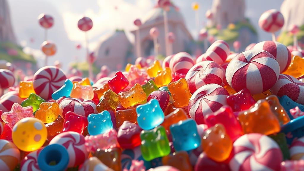 Whimsical Candy Landscape in Deep Matte Colors