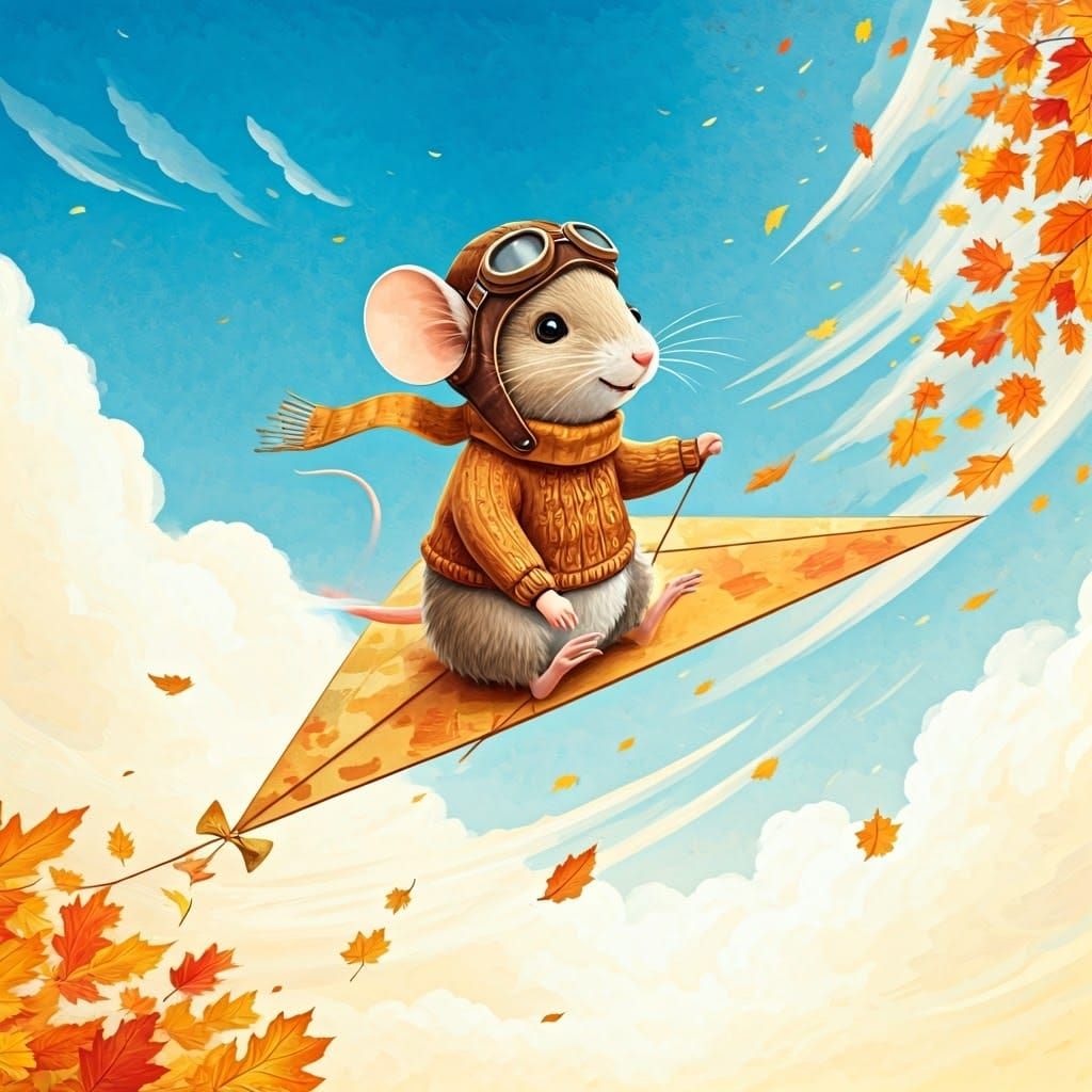 Mouse Aviator Soaring Through Autumn Leaves
