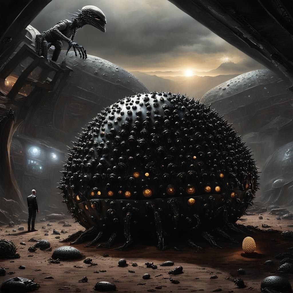 Alien Pinhead Creature on Stormy Planet in Sci-Fi Style