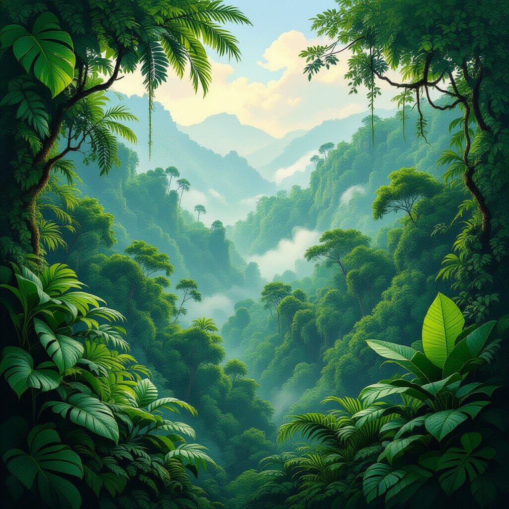 Lush Amazon Rainforest in Naturalistic Style