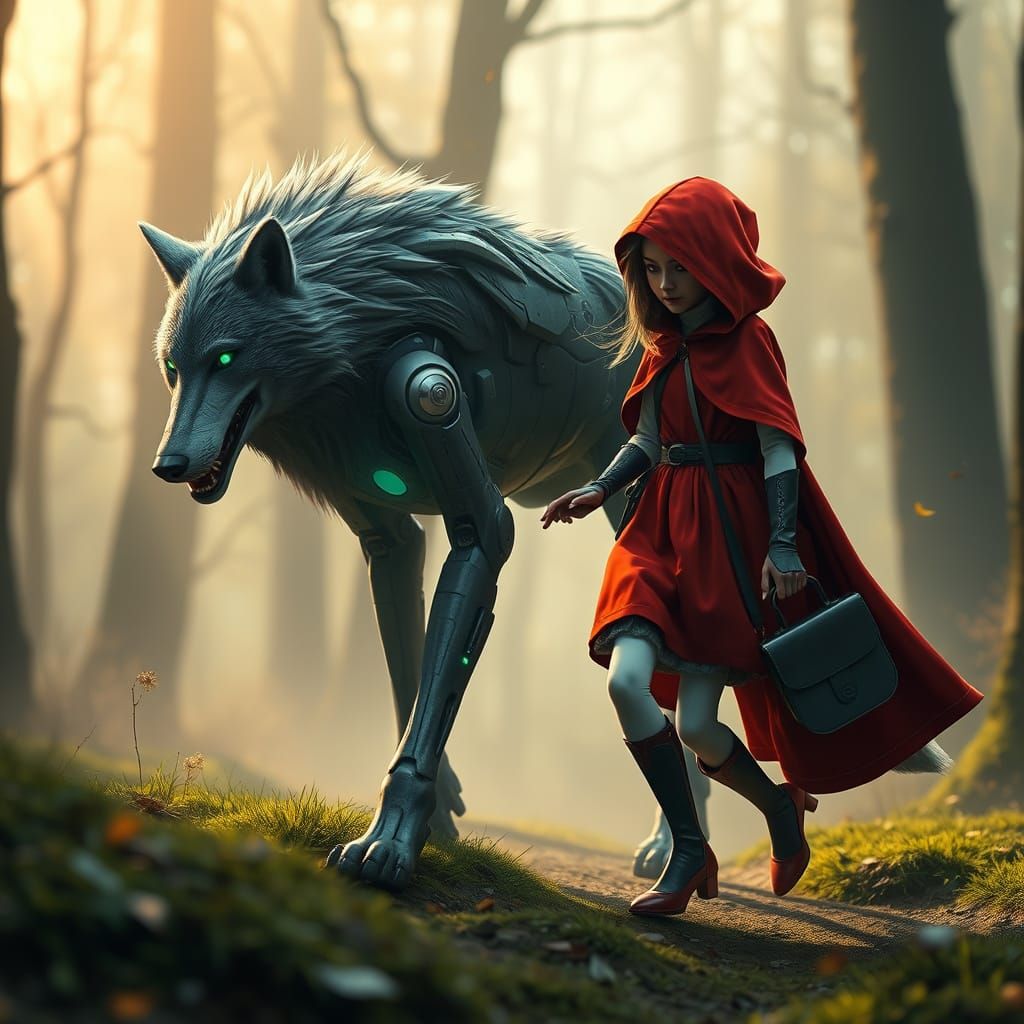Sci-Fi Little Red Riding Hood with Android Wolf
