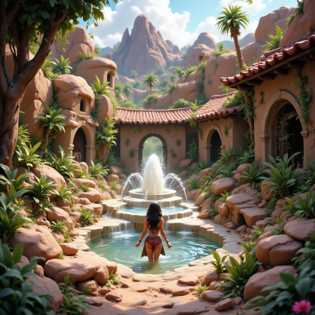 Desert oasis rebuilt to a fountain