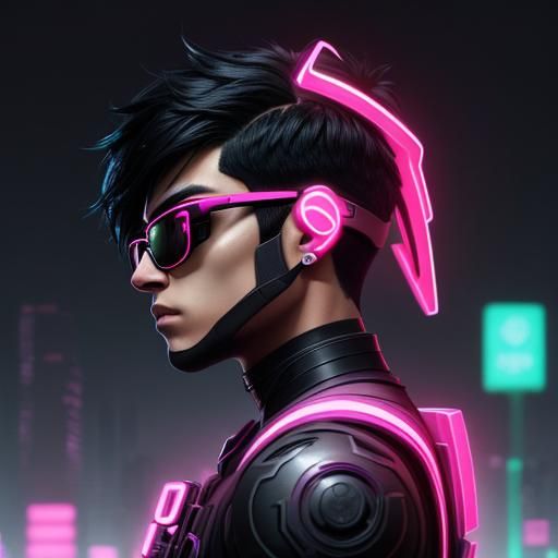Cyberpunk Cyborg Teen Portrait in Neon Pink Setting