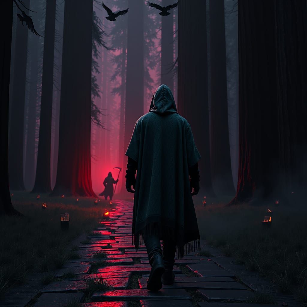 Ethereal Dark Fantasy Shepherd in Redwood Forest