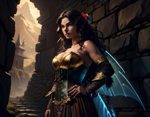 Fantasy Fairy in Forest Illustration with Neon Accents