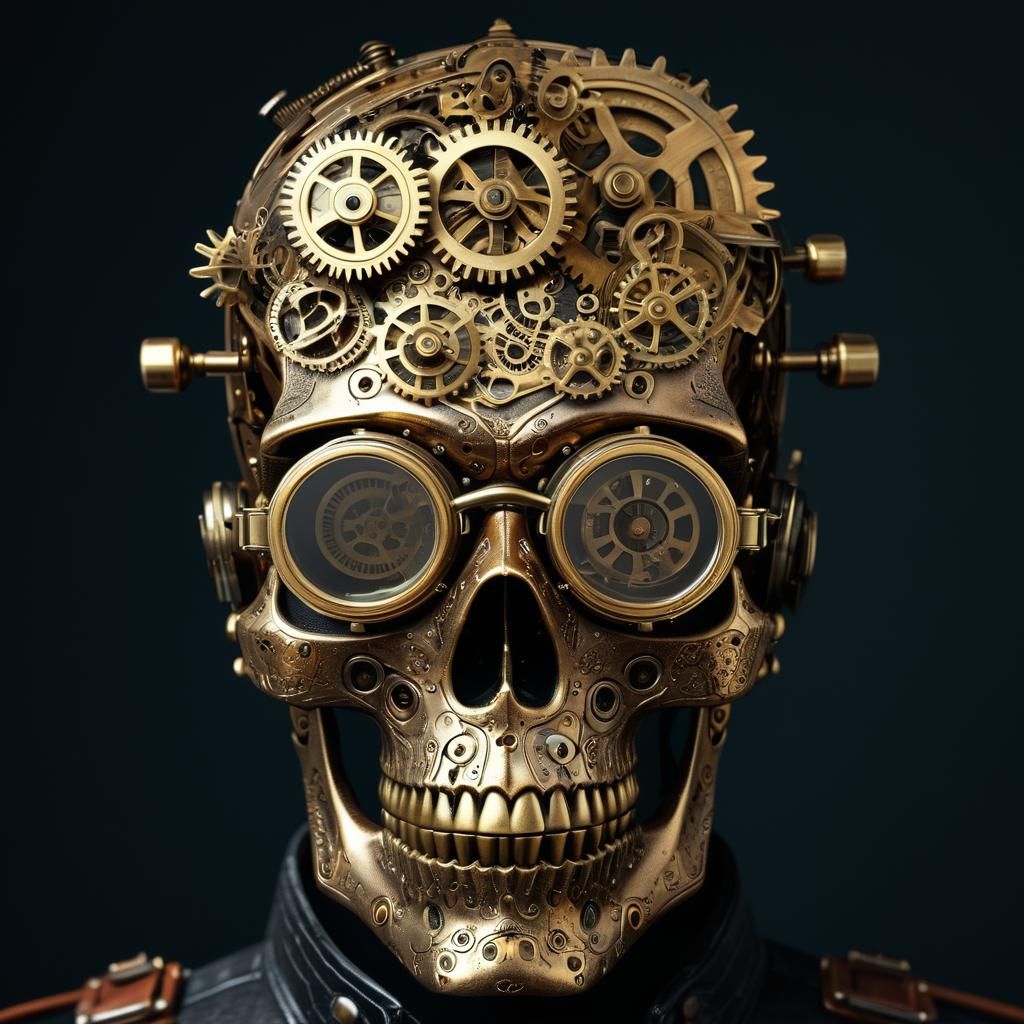 Steampunk Gearhead Portrait with Transparent Skull