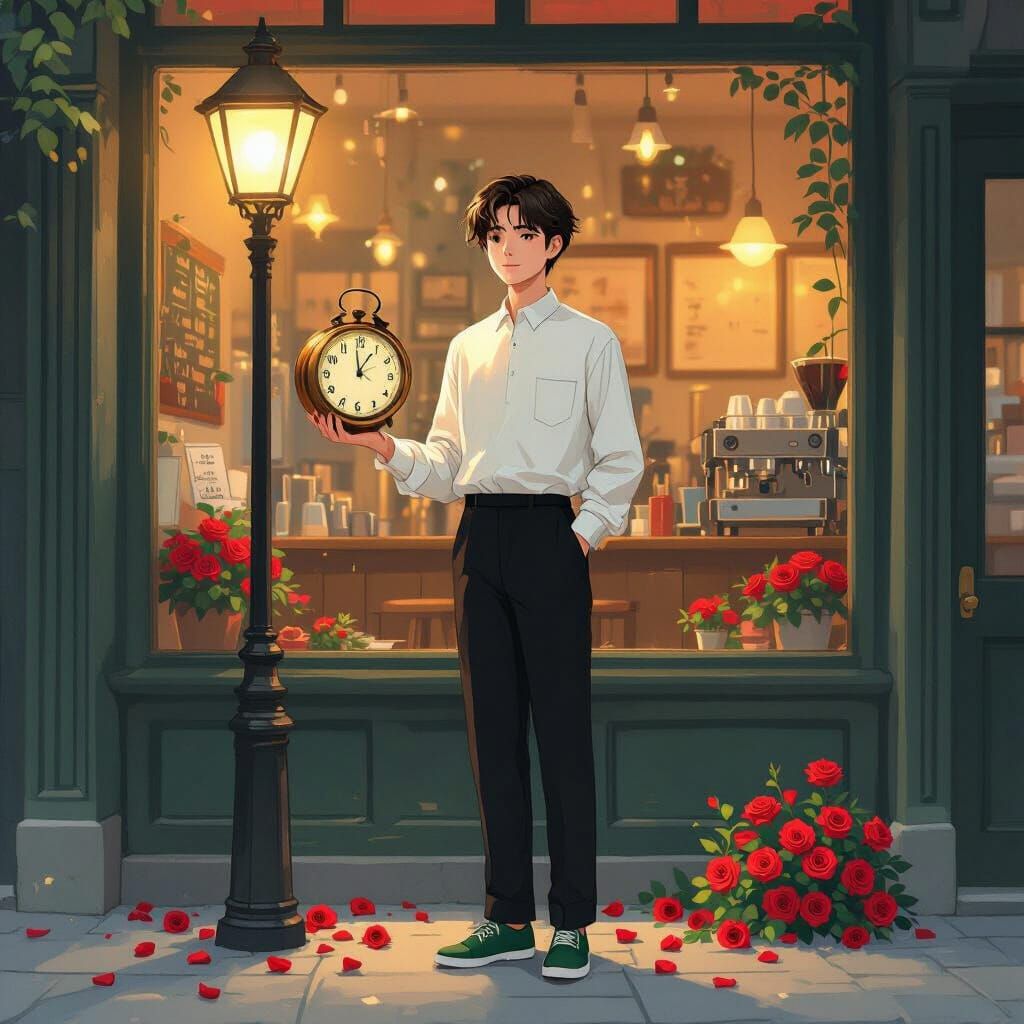 Teen Boy with Clock in James Jean Style