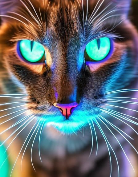 Bioluminescent Black Cat in Visionary Art Style