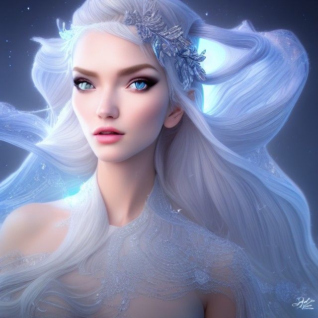 Crystalline Ice Princess in Cel-Shaded 3D Render