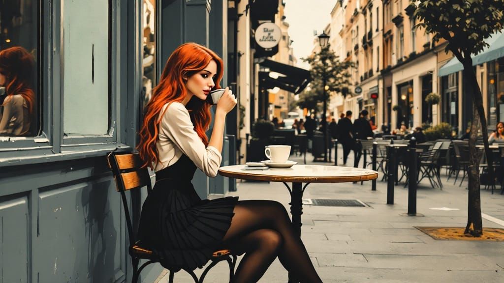 Woman in Café, Urban Commentary in Bold Stencil Forms