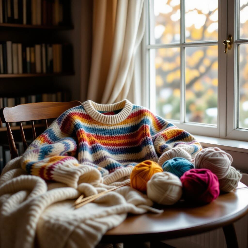 Cosy Unfinished Knitting Project Bathed in Soft Light