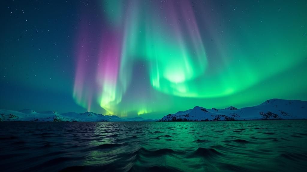 Aurora Borealis Reflecting on Dark Ocean
