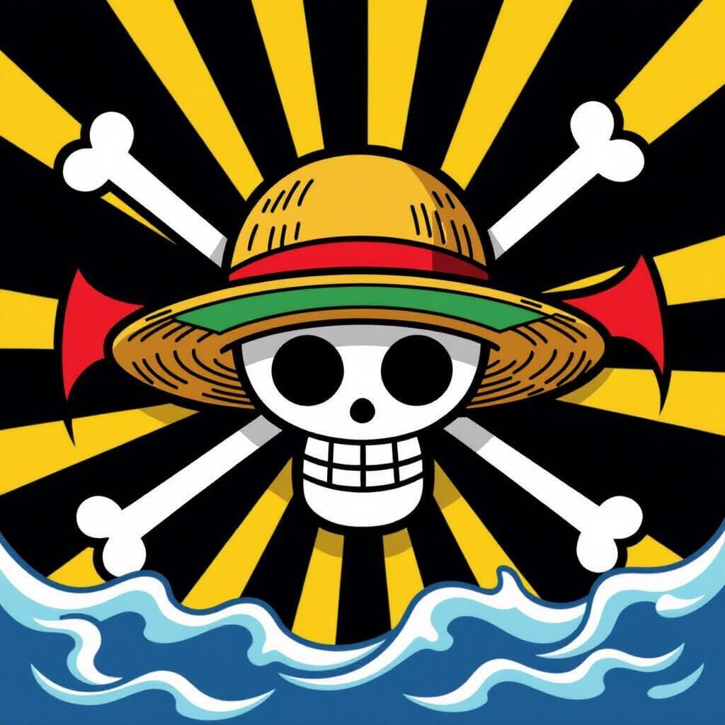 One Piece Fan Flag Vector Art with Green Straw Hat