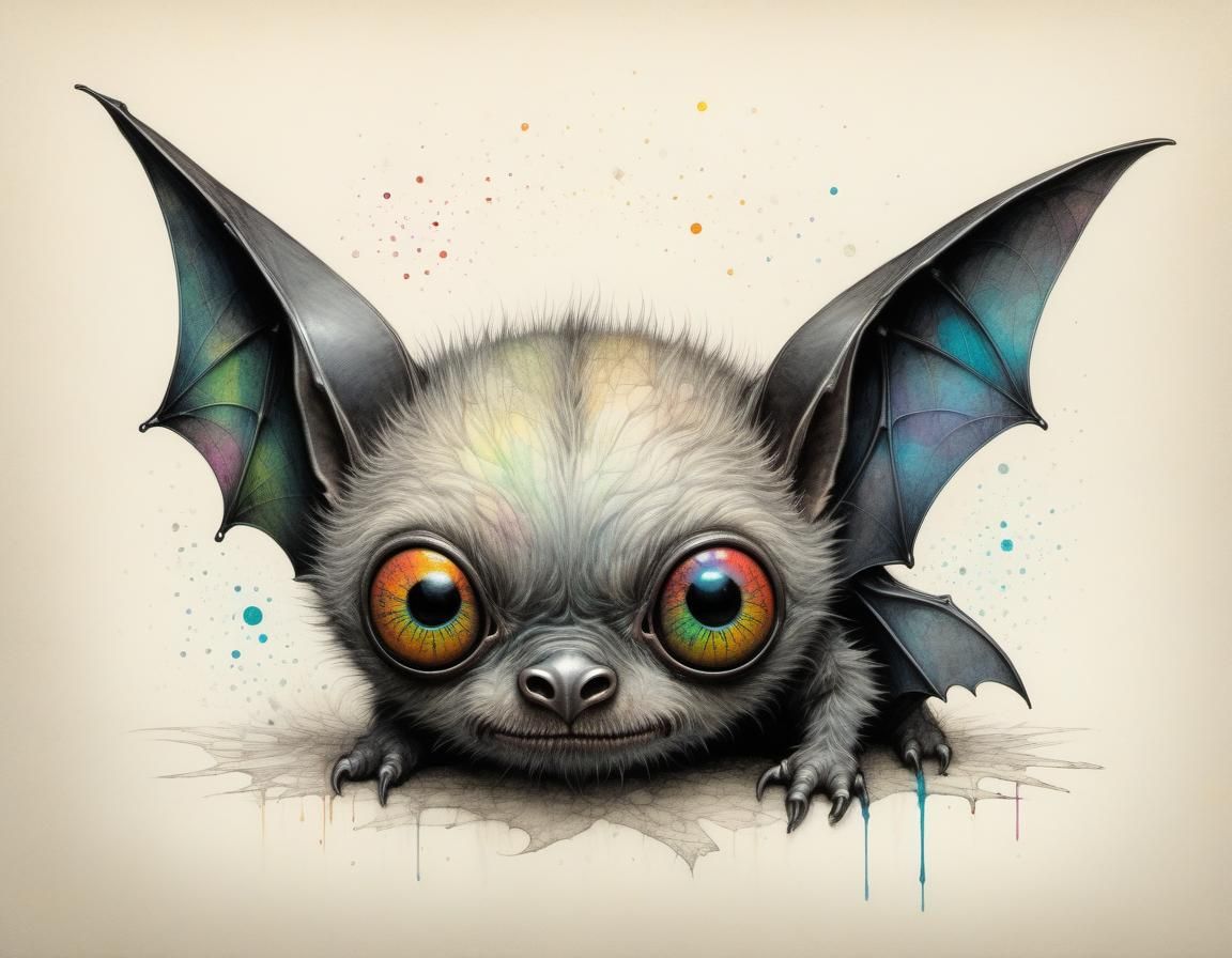 Eerie Cute Baby Bat with Psychedelic Eyes