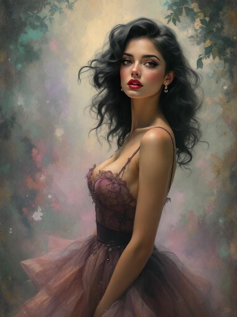 1950s Pin-Up in Alphonse Mucha and Tonalism Style